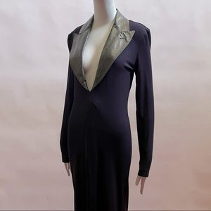 SOLD!!Jean Paul Gaultier NEW VINTAGE90'S Stretch BLUE DRESS/BLK LEATHERNECK IT40
